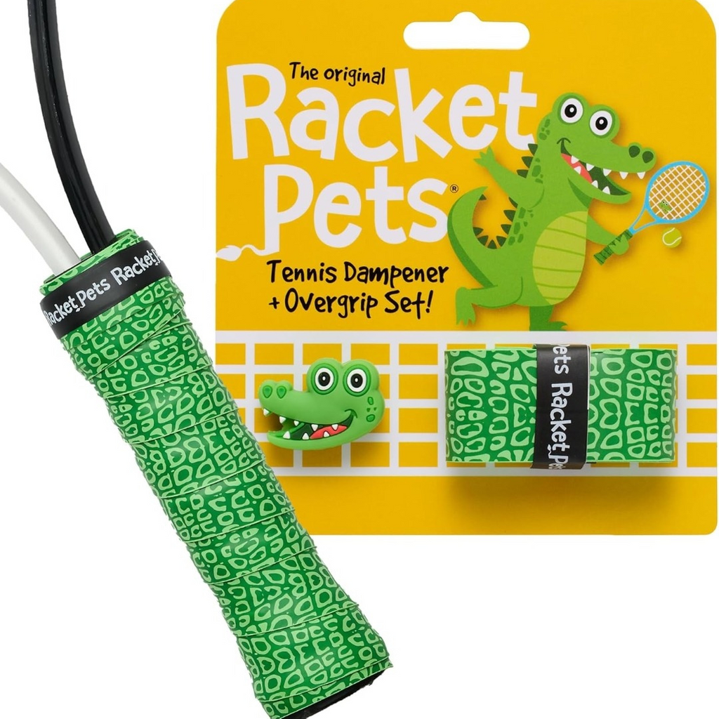 Alligator Green Tennis Overgrip Tape and Matching Shock Absorbing Dampener