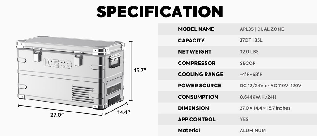 Dual Zone Aluminum Fridge refrigerator35 LT