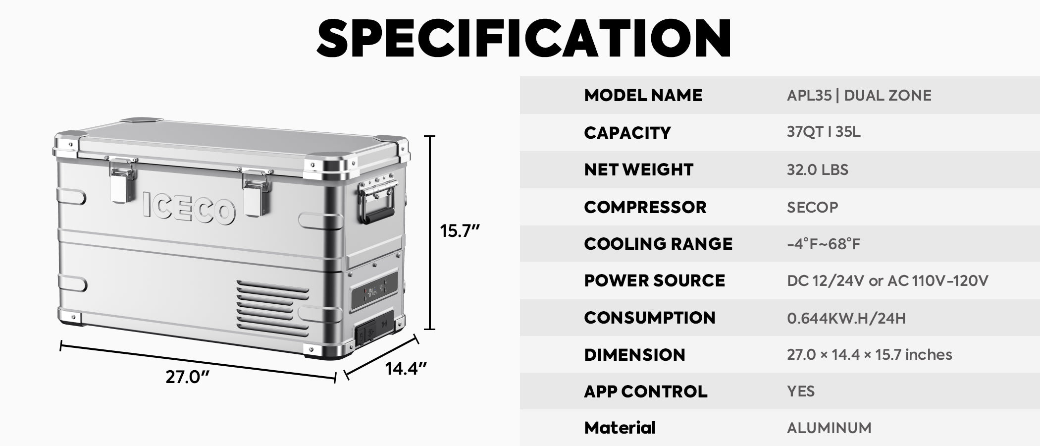 Dual Zone Aluminum Fridge refrigerator35 LT