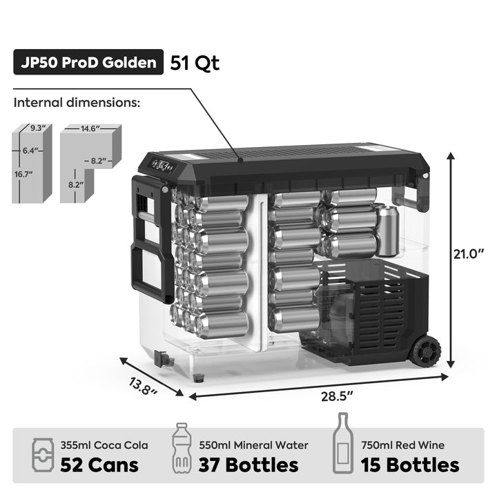 Pro Dual Zone Wheeled Car Fridge With Cover  50 LT