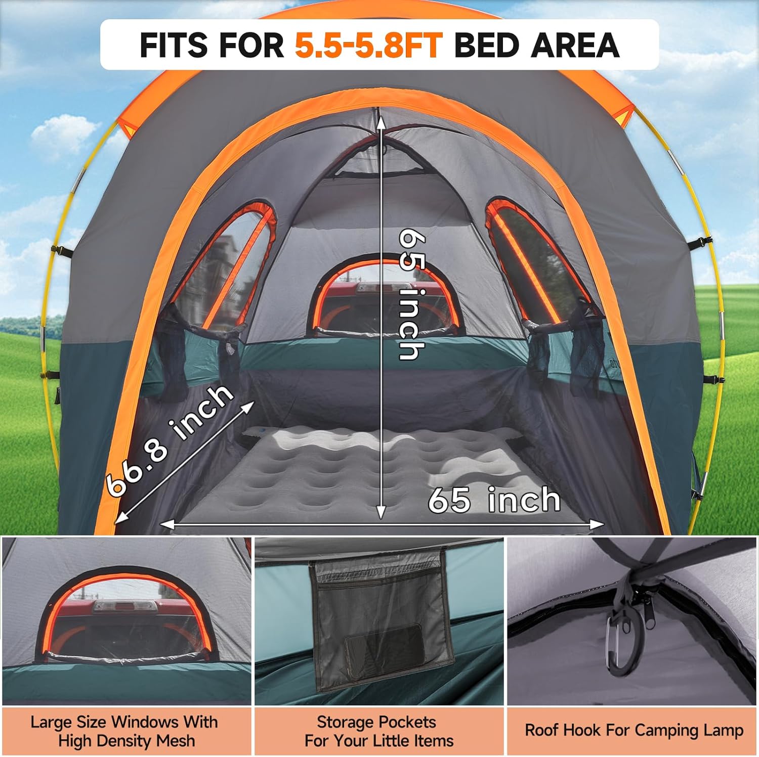 Truck Bed Tent with Awning, Fits 5.5-5.8 ft Truck Beds