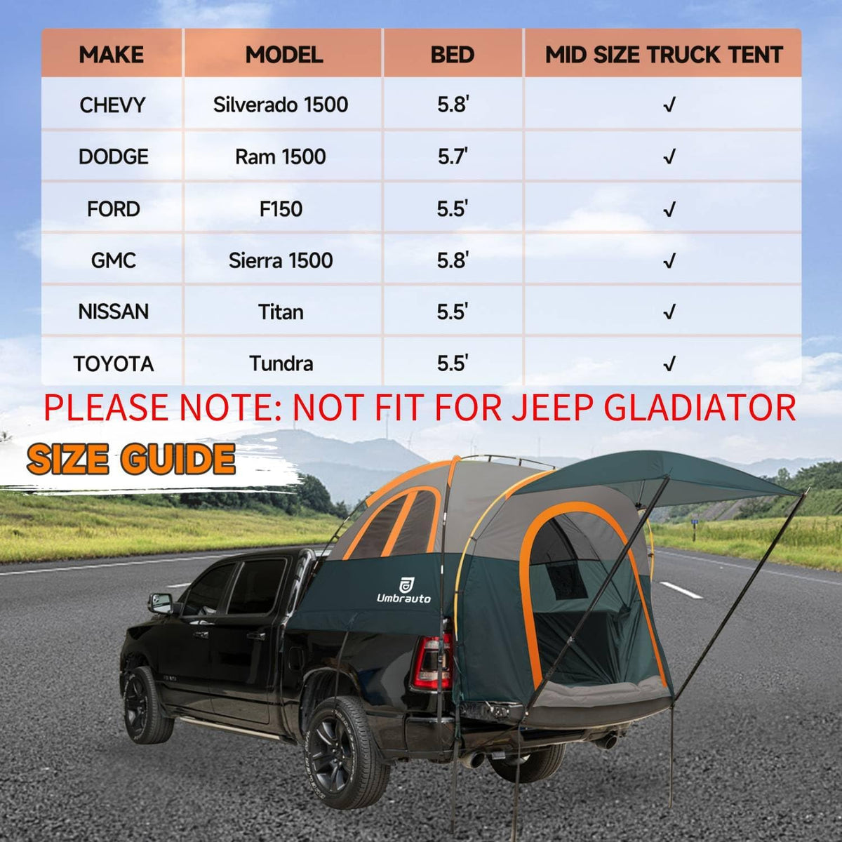 Truck Bed Tent with Awning, Fits 5.5-5.8 ft Truck Beds