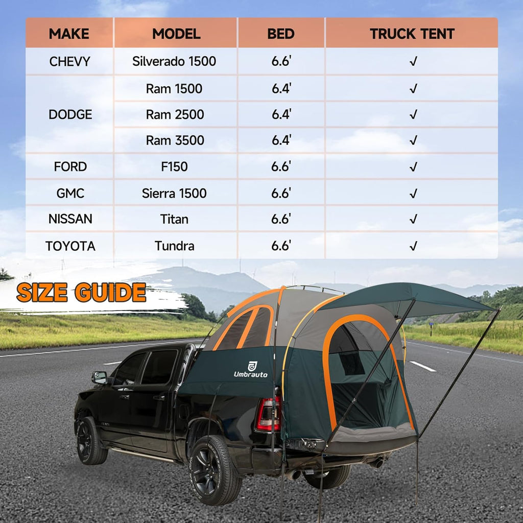 Truck Bed Tent with Awning, Fits 6.4-6.7 ft Truck Beds