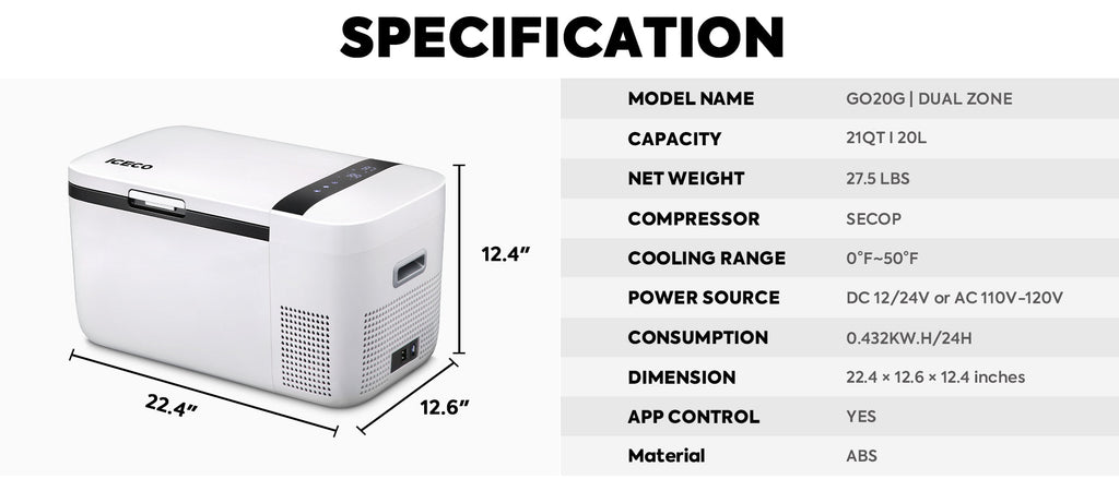 GO20 Dual Zone 12V Portable Freezer 20 LT