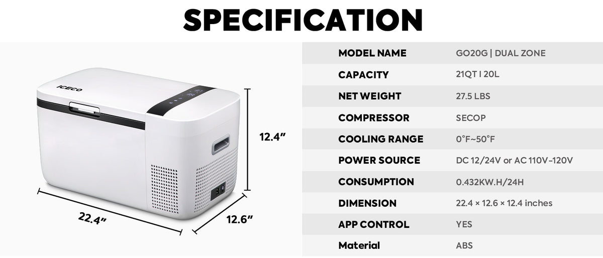 GO20 Dual Zone 12V Portable Freezer 20 LT