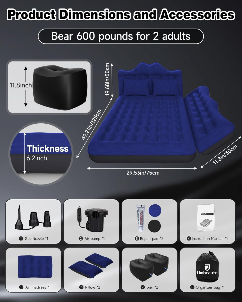 29.53in/75cm Wide Car Air Mattress I