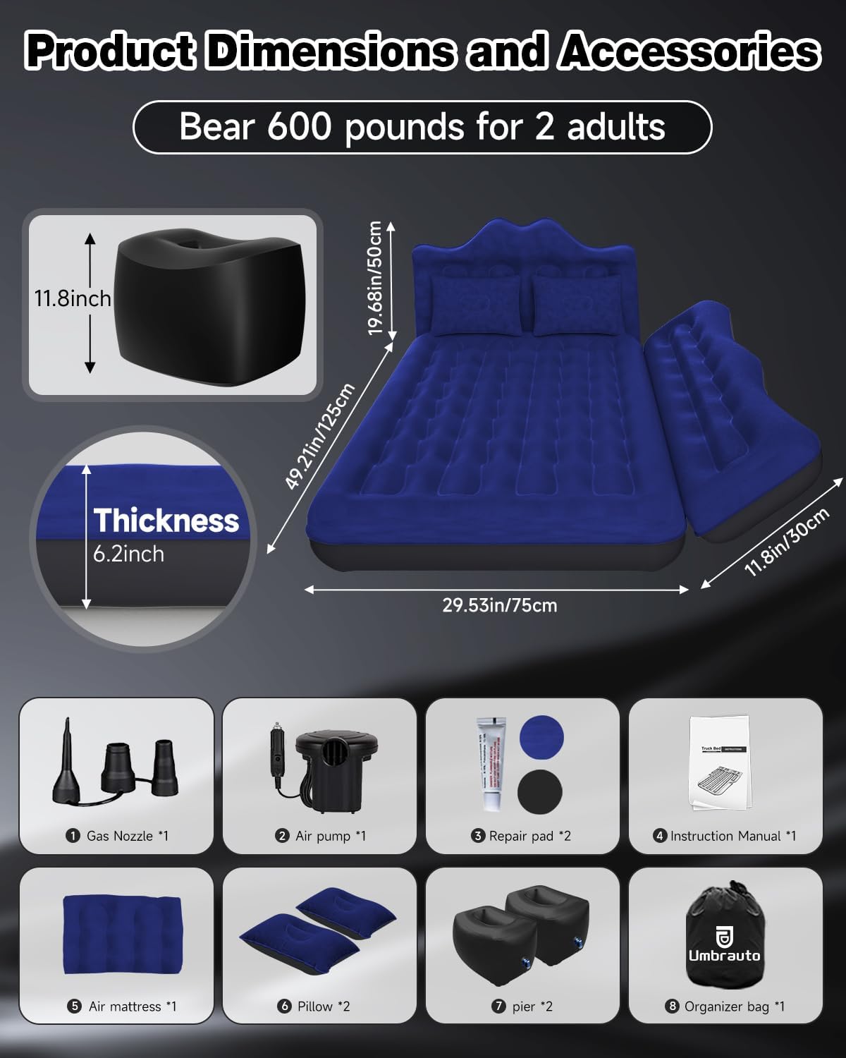 29.53in/75cm Wide Car Air Mattress I