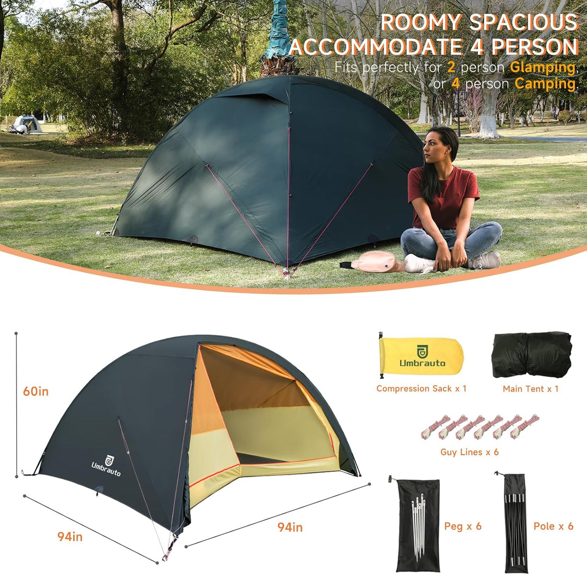4 Person Ultralight Camping Tent Waterproof 3-Season Dome Tent