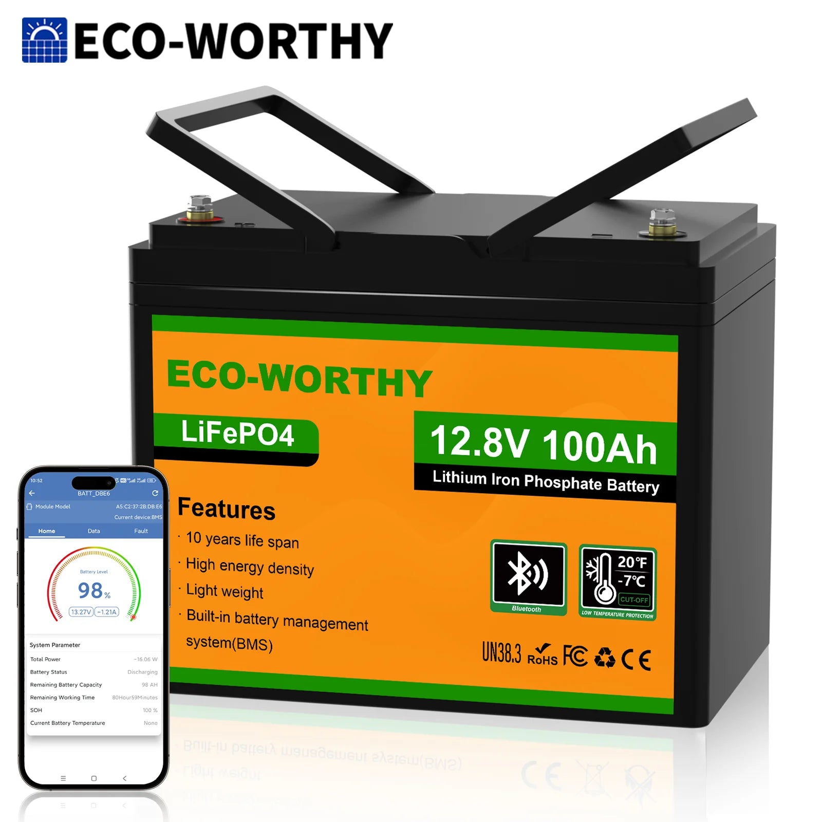 12V 100AH LiFePO4 Lithium Battery with Bluetooth