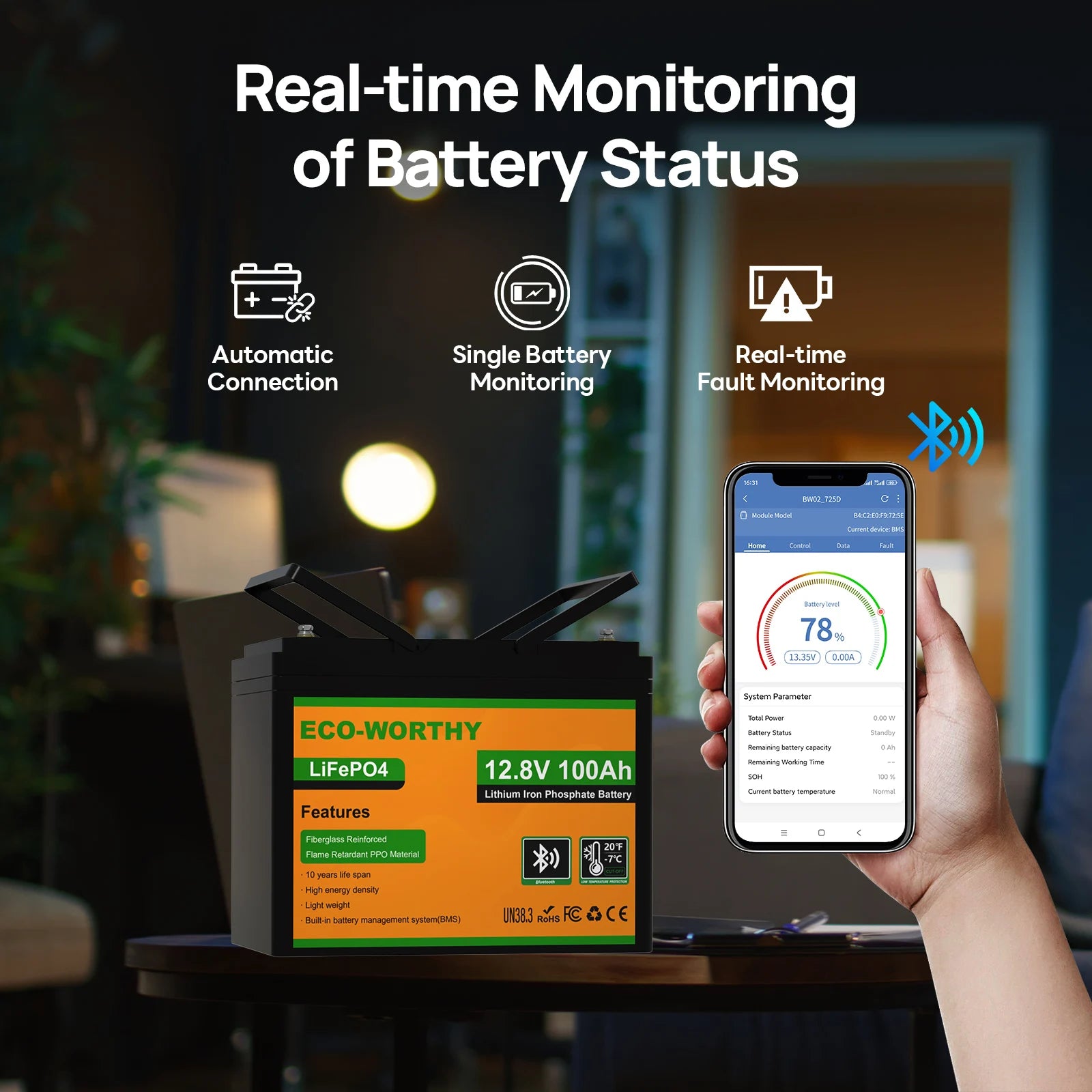 12V 100AH LiFePO4 Lithium Battery with Bluetooth