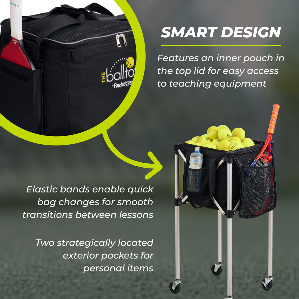 Portable Teaching Cart with Black Ball Tote Bag for Tennis and Pickleball Pros