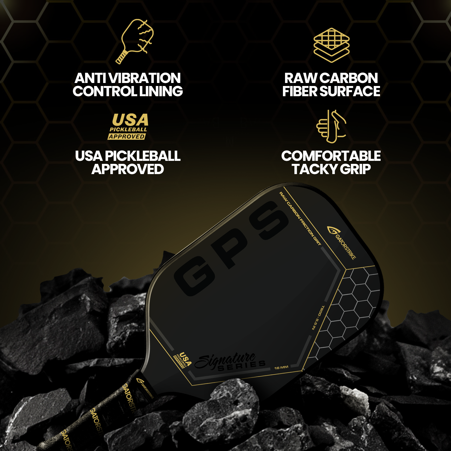 Gold Pro Power T800 Power (16mm) Raw Carbon Fiber Weave Grit