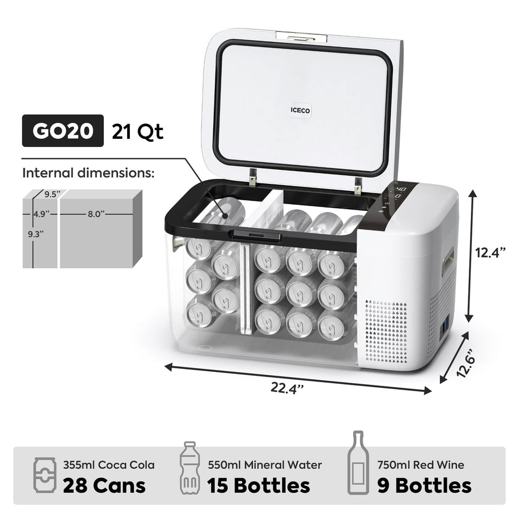 GO20 Dual Zone 12V Portable Freezer 20 LT