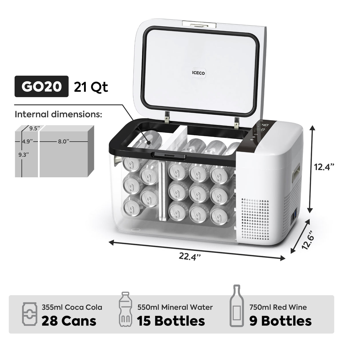 GO20 Dual Zone 12V Portable Freezer 20 LT