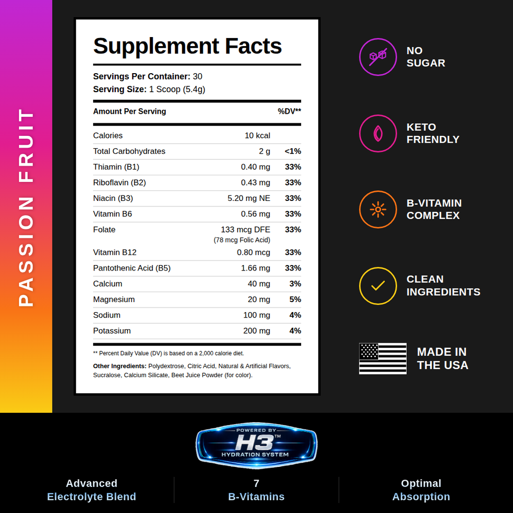 HYDRATE! (Passion Fruit) Advanced Electrolyte Hydration Powder