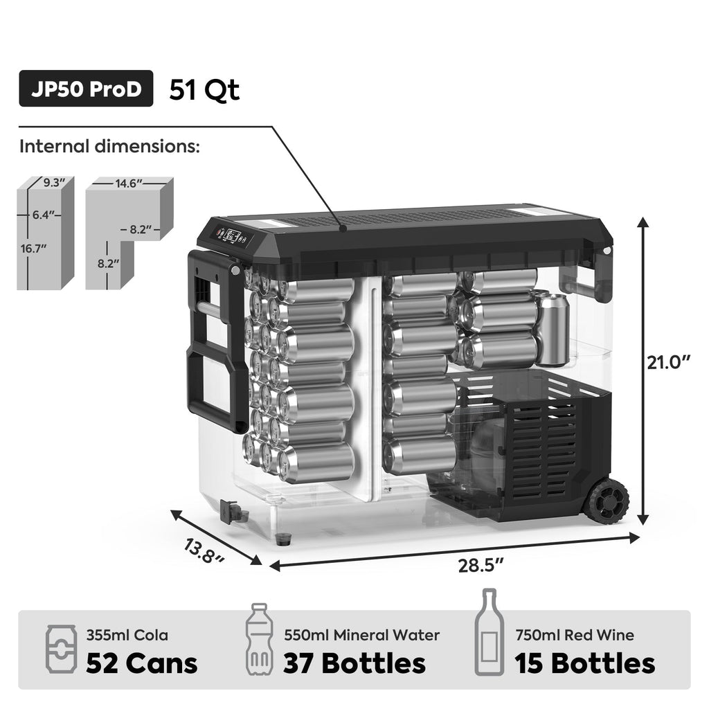 Pro Dual Zone Wheeled Car Fridge With Cover  50 LT