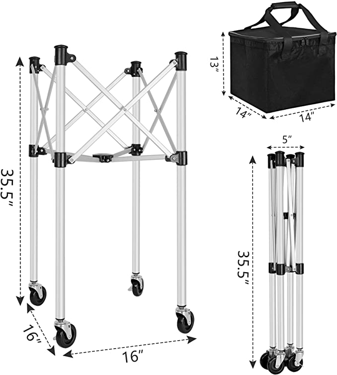 Portable Teaching Cart with Black Ball Tote Bag for Tennis and Pickleball Pros