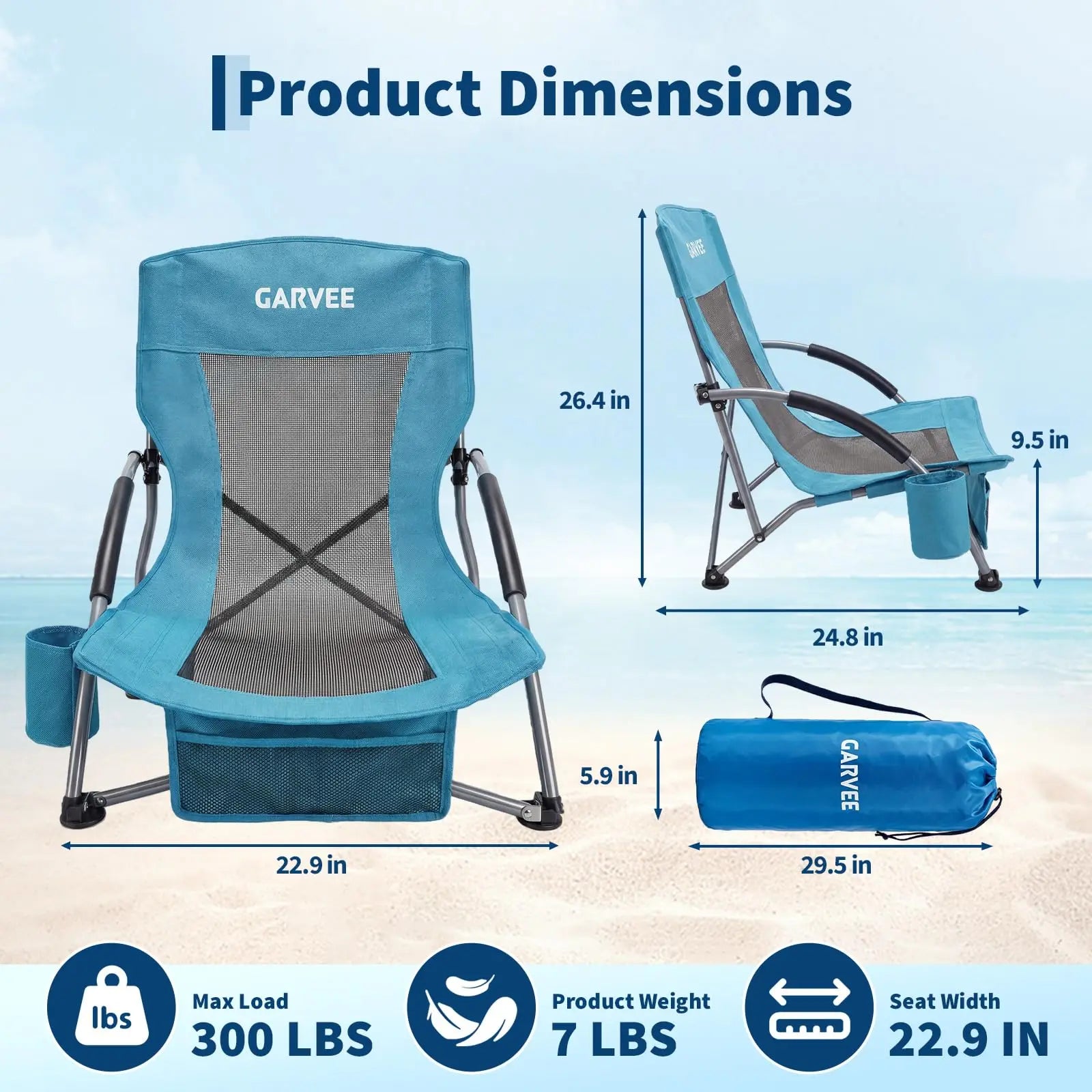 2 Low Beach Chairs Folding Portable