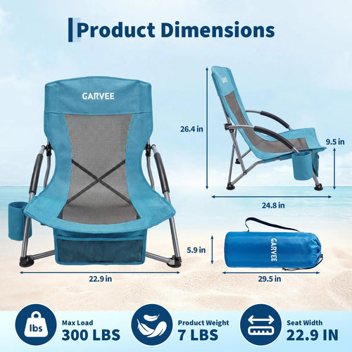 2 Low Beach Chairs Folding Portable