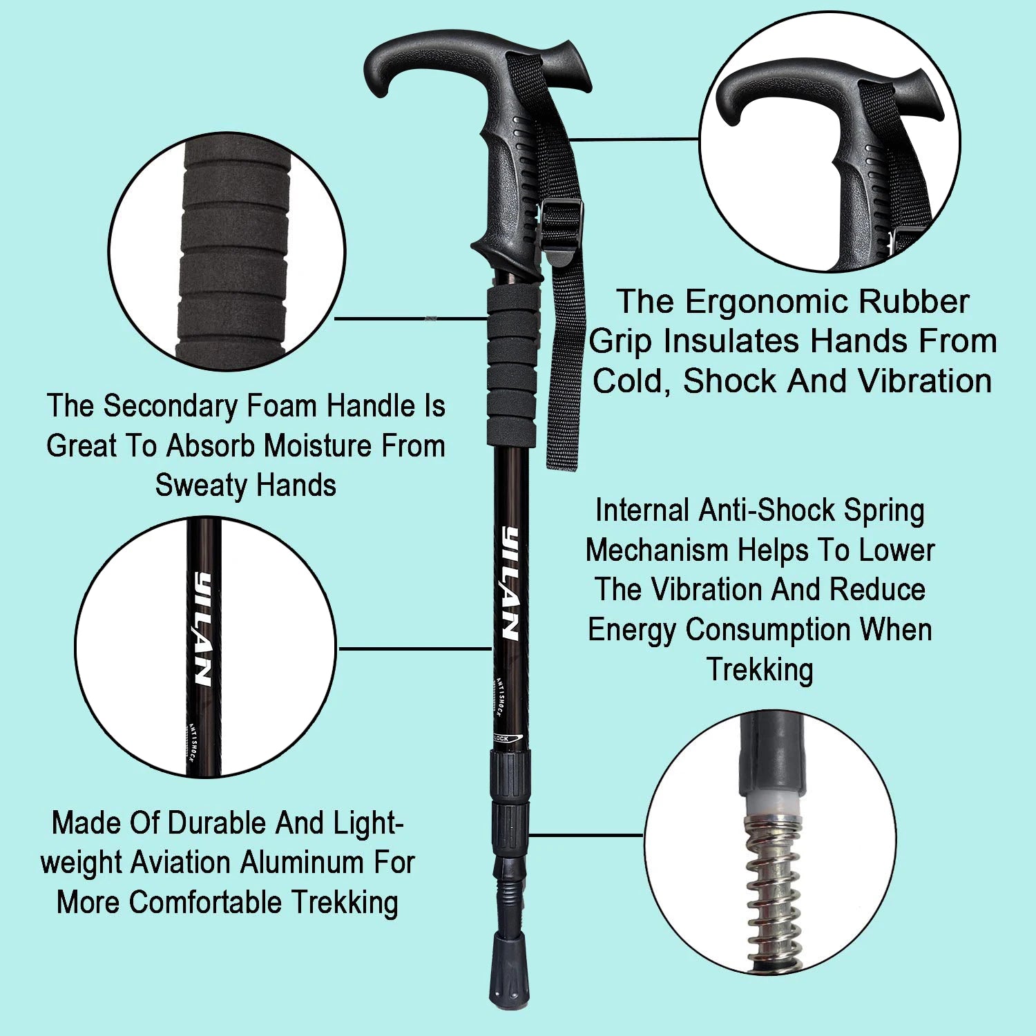 Ultralight hiking poles with shock absorption