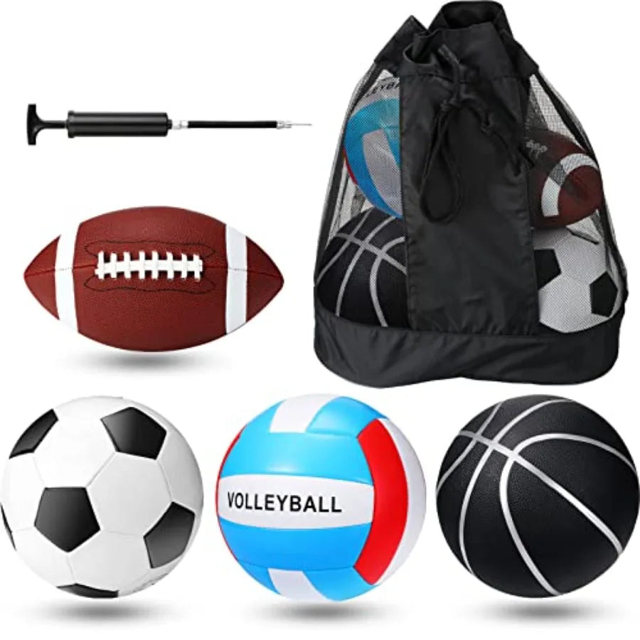 4 Pcs Sport Balls Set Official Size Athletic Balls Include Soccer, Football, Basketball, Volleyball for Indoor Outdoor Game You