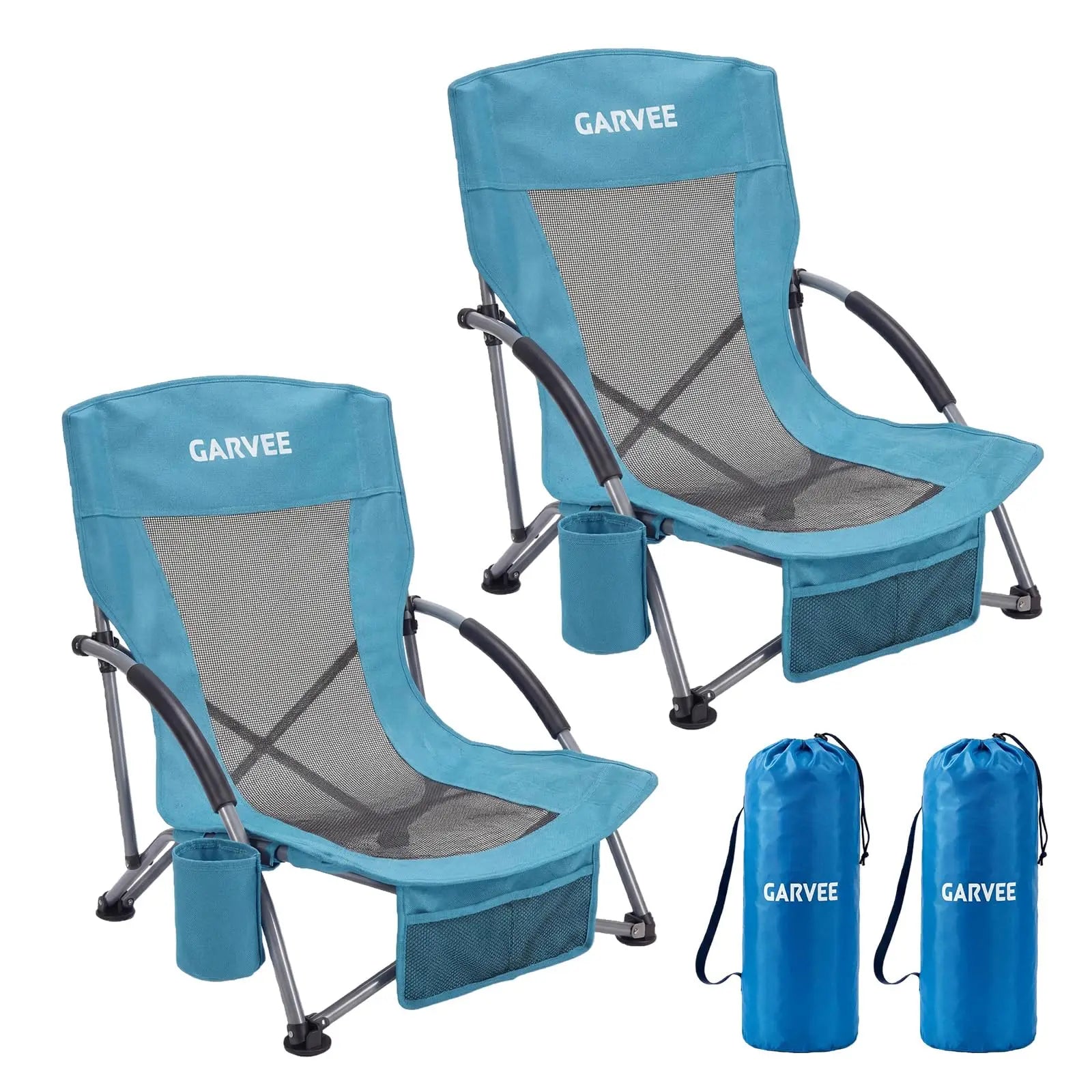 2 Low Beach Chairs Folding Portable