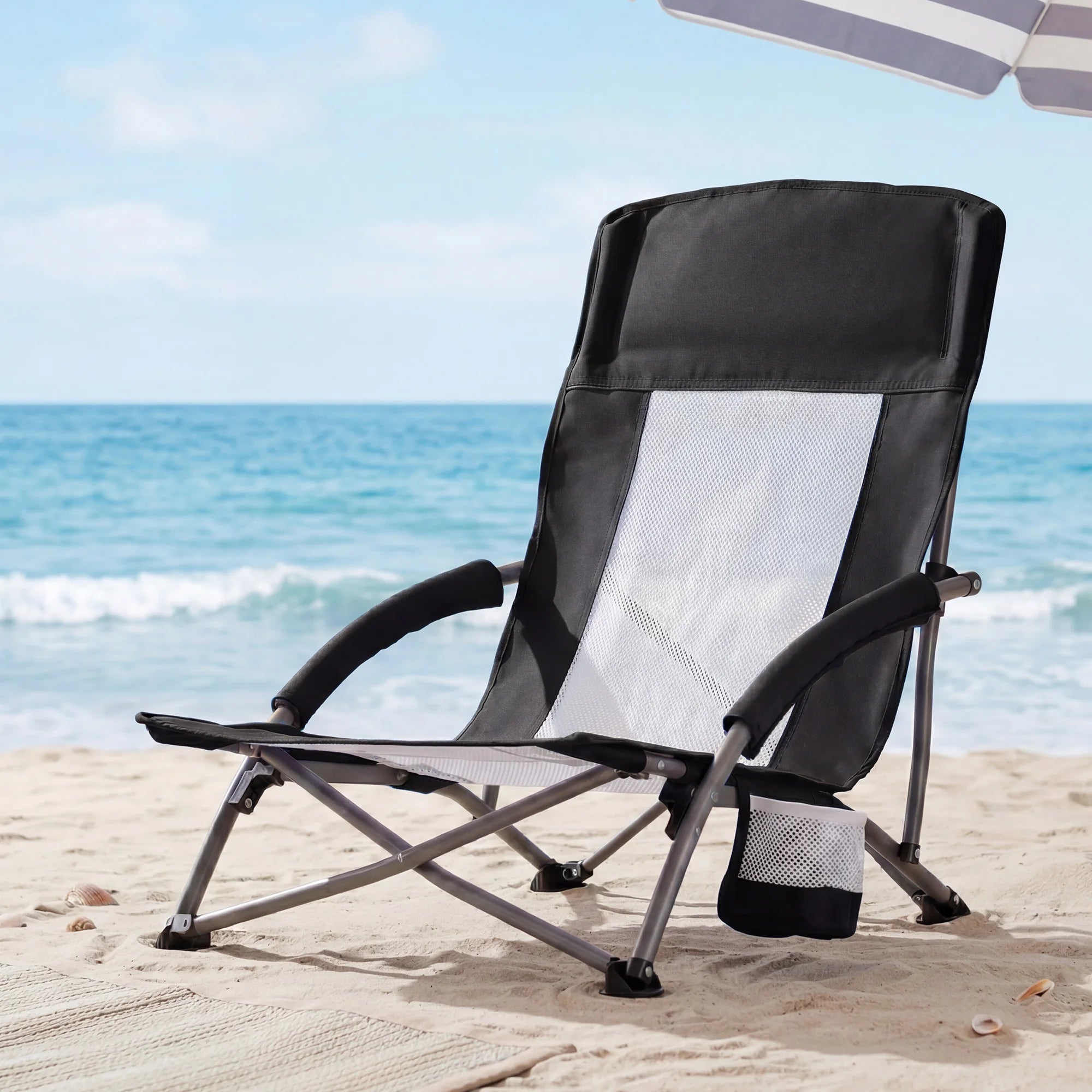 Beach Chair Collapsible Padded with Cup Holder