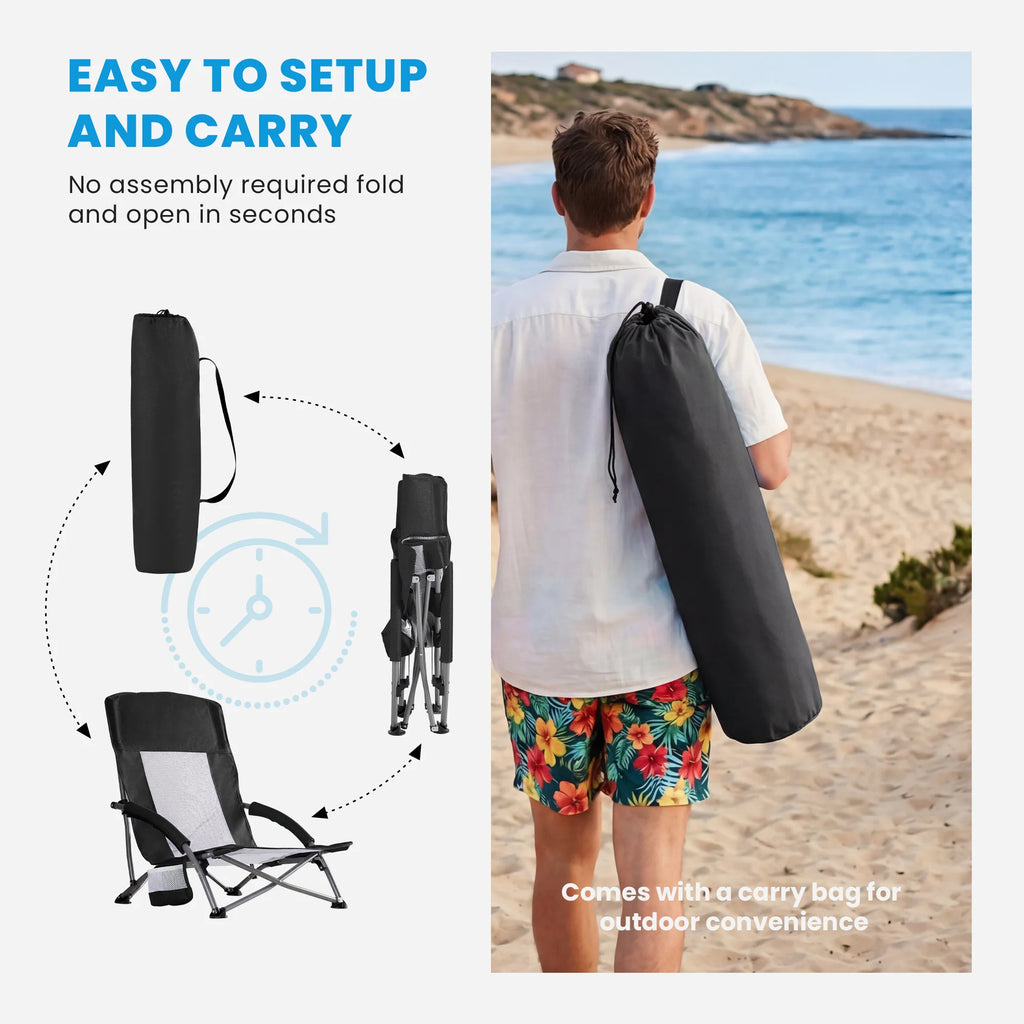 Beach Chair Collapsible Padded with Cup Holder