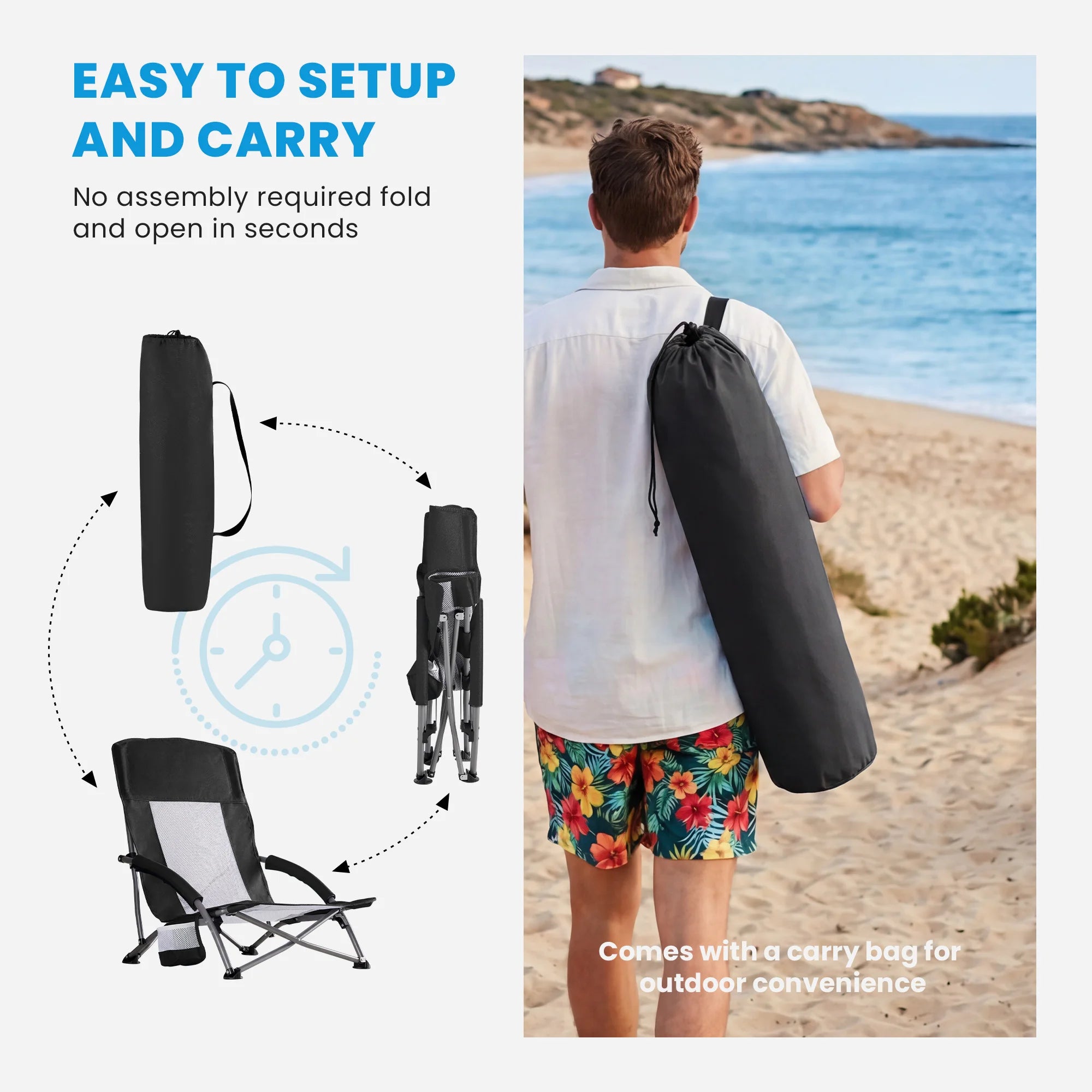 Beach Chair Collapsible Padded with Cup Holder