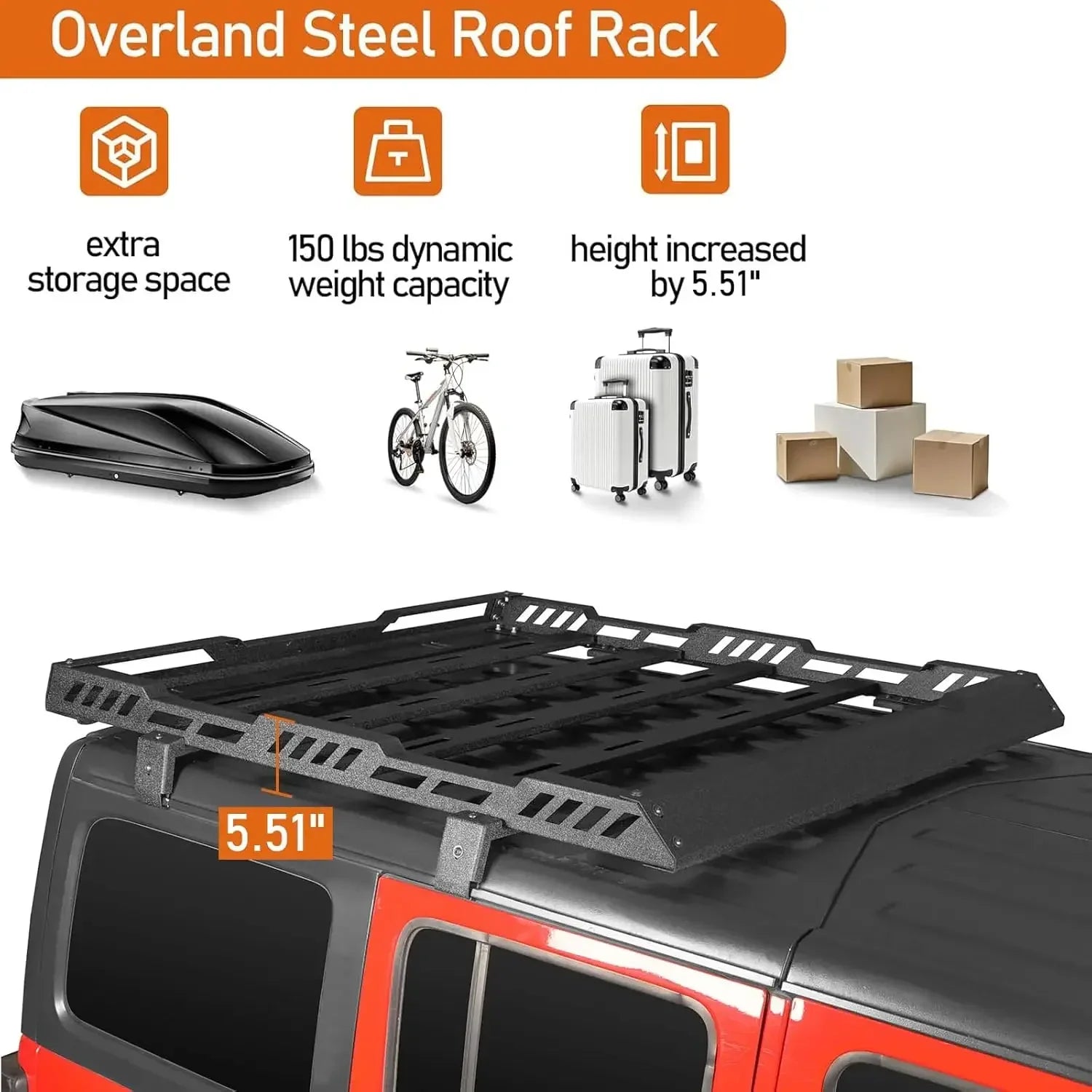 Roof Rack 2018-2025 Steel Cargo Basket Jeep
