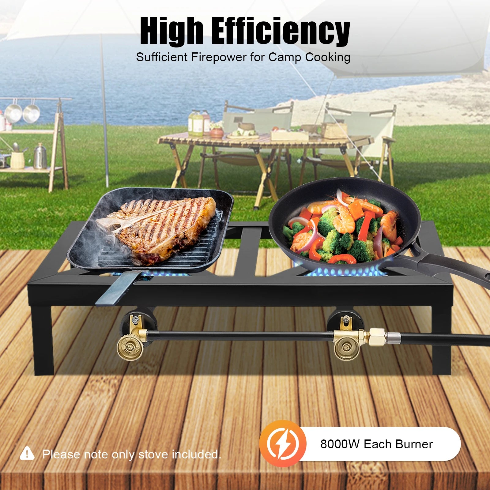 8000W Portable Double Burner Outdoor Gas Stove Propane Cooker
