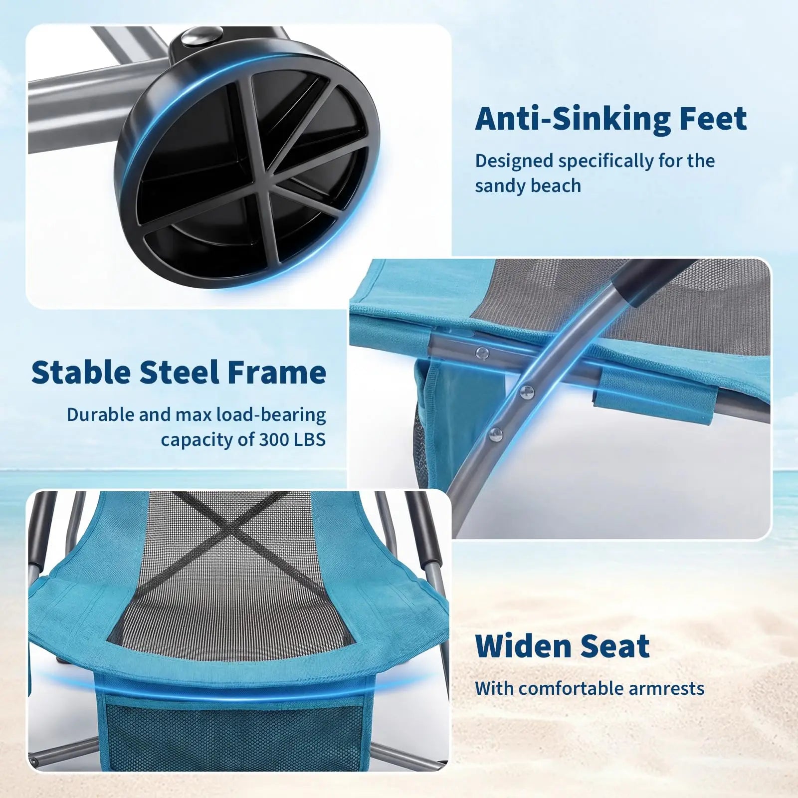 2 Low Beach Chairs Folding Portable