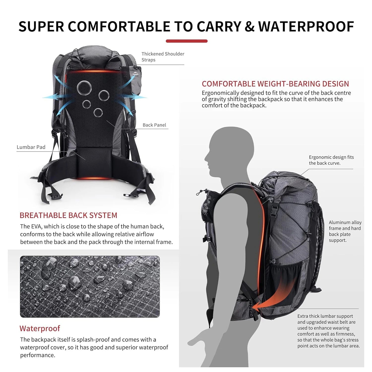 Outdoor Mountain Backpack 60+5L Waterproof  With Rain Cover