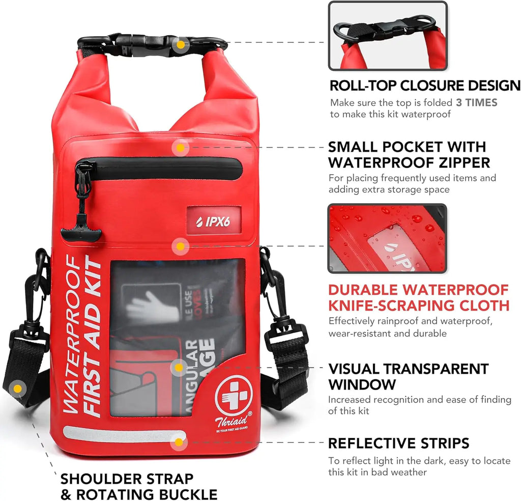 250-Piece Waterproof First Aid Kit Dry Bag for Boating,
