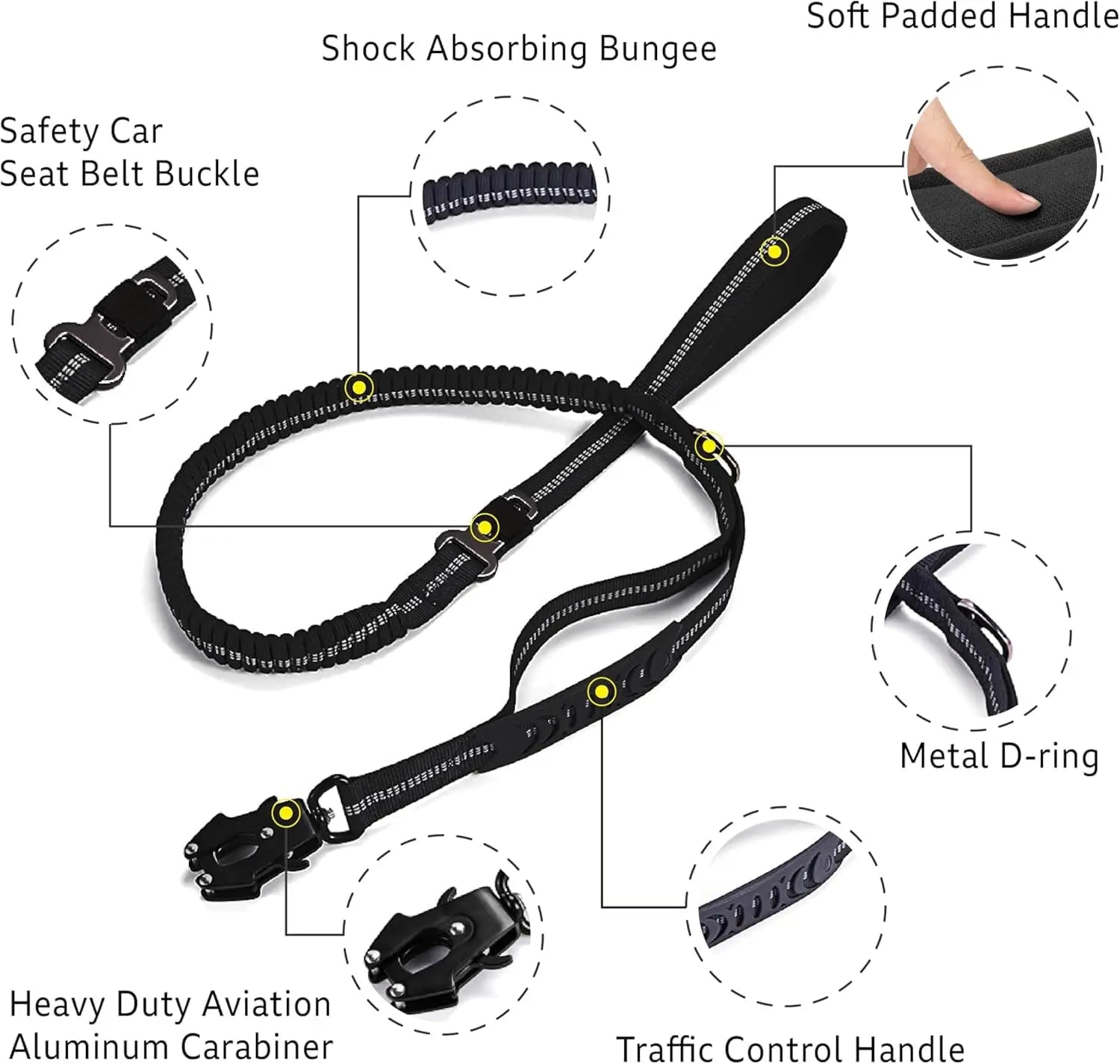 Reflective Shock Absorbing Pet Leashes Car Seatbelt