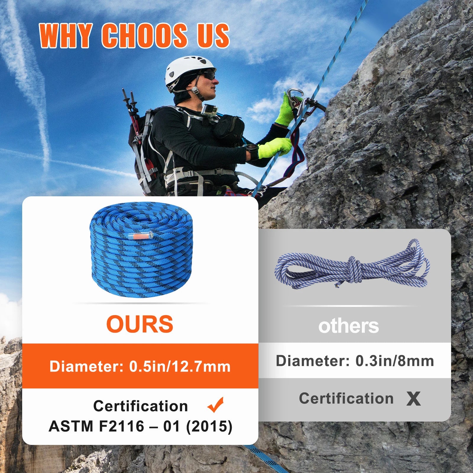 12.7mm Static Climbing Rope 125/150/200 ft Outdoor