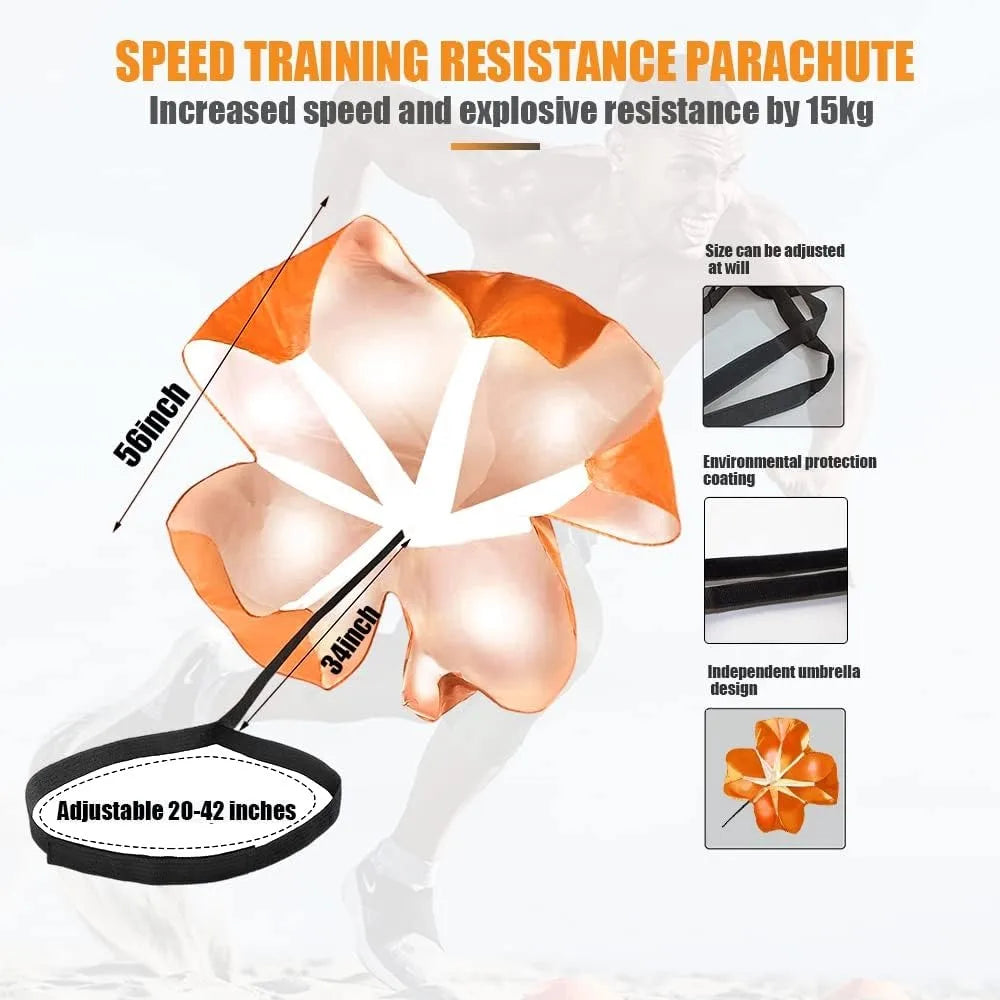 Speed Training Parachute, 56in Resistance Drag Chute for Sprinting Football with Adjustable Waist Belt