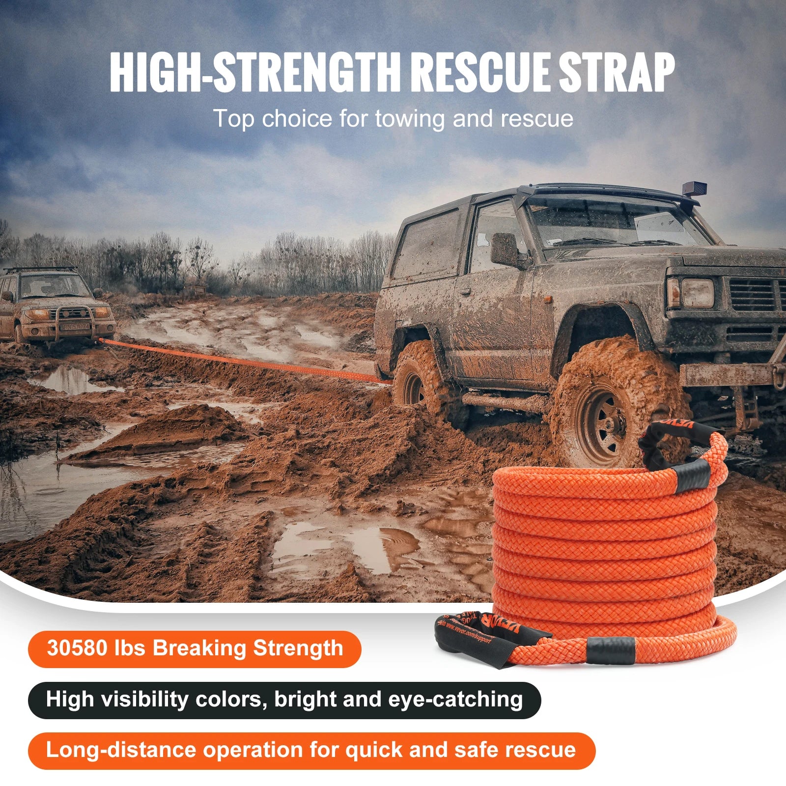 20/30ft Car Towing Rope Off Road Snatch Tow Strap