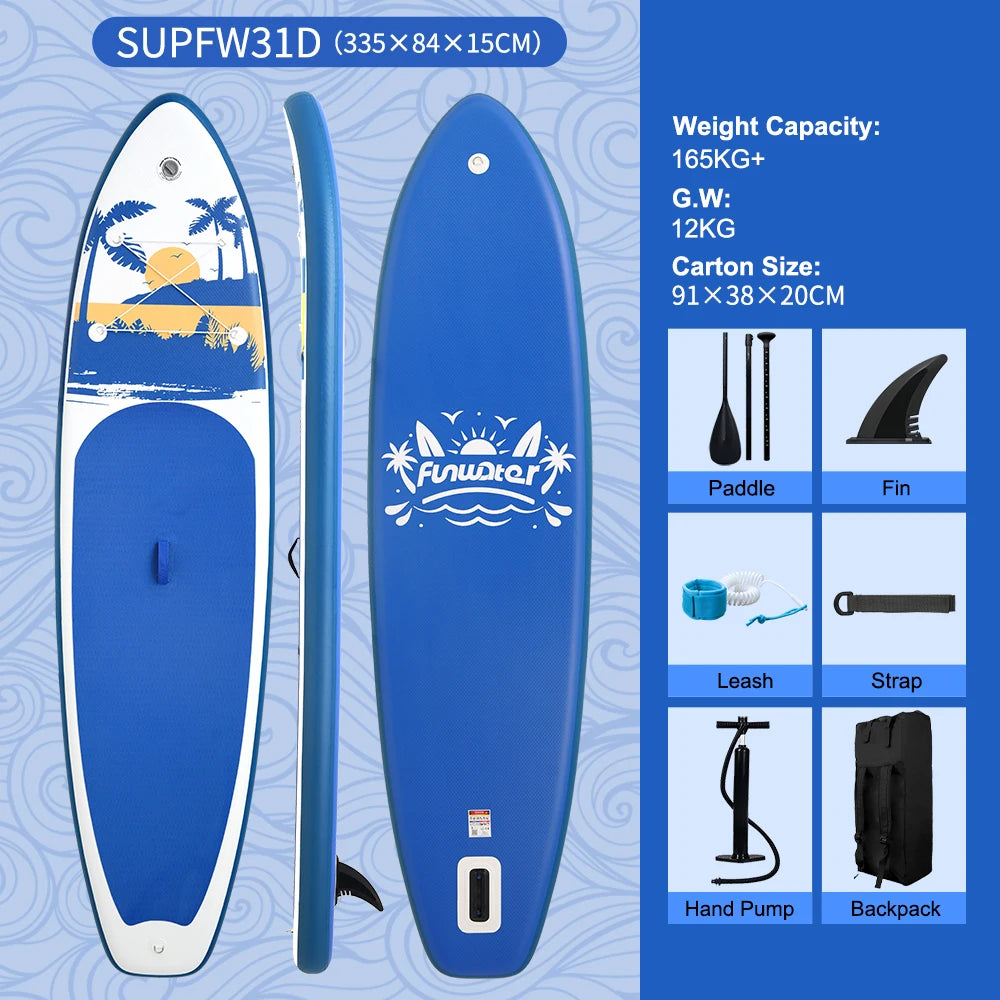 FUNWATER Inflatable Paddle Board Ultra-Light Stand-Up Paddle Board Surfboard for All Skill Levels With SUP Accessories 320-350cm