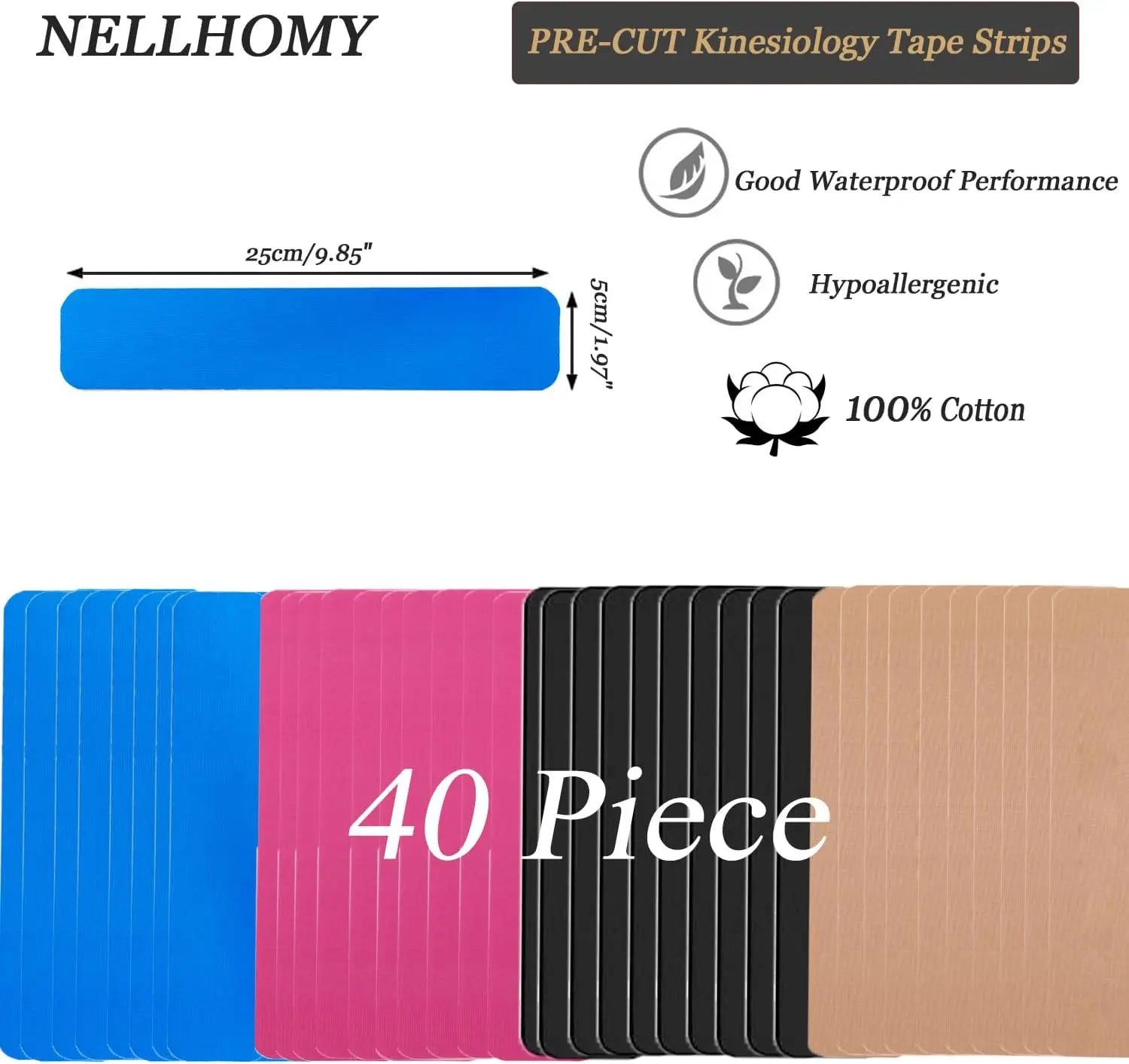 80pcs Sports Tape Cotton Elastic Precut kinesiology Tape for Support Athletic Tape for Muscle Strain Relief Adhesive Sport Strap