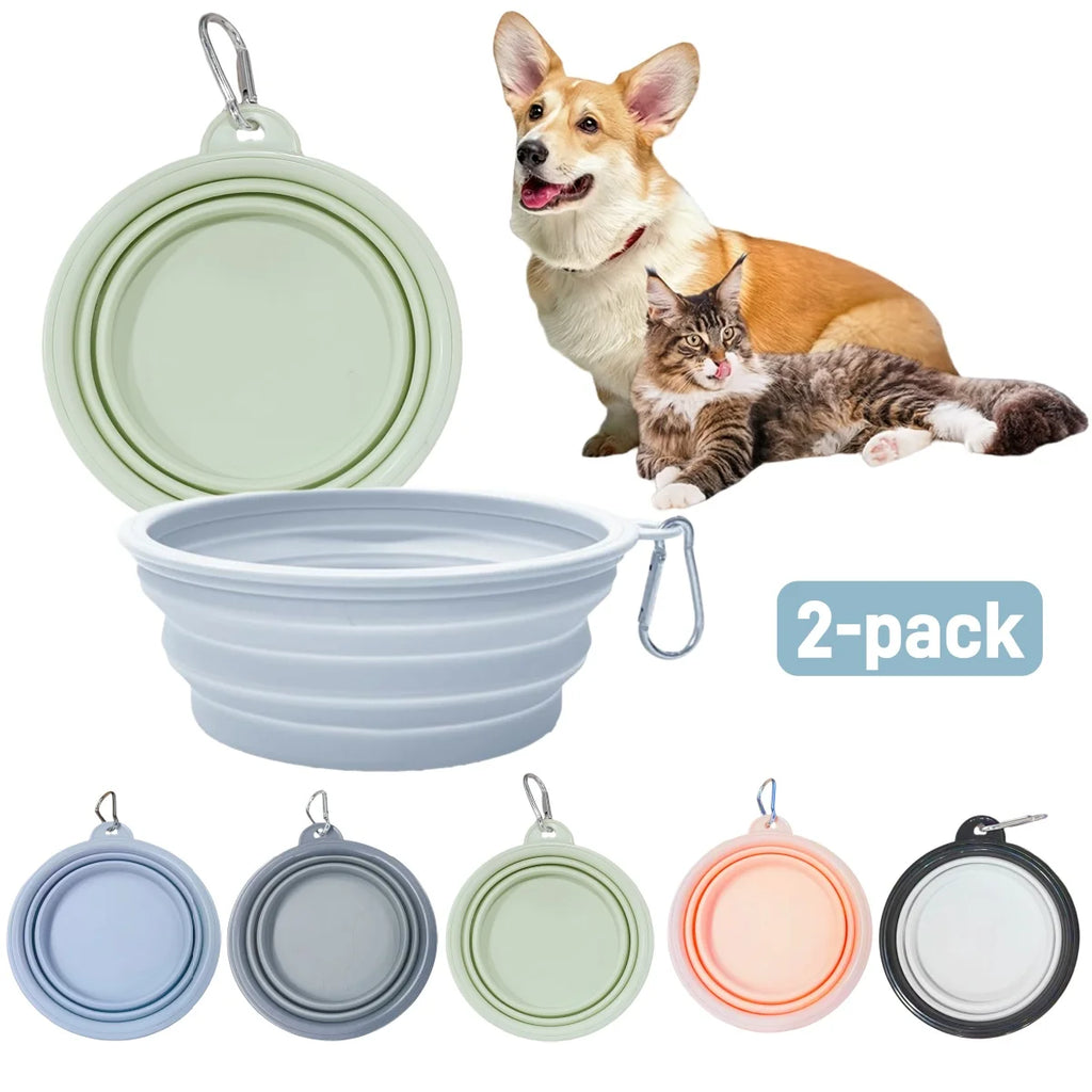 2pcs Collapsible Pet Silicone Dog Food Water Bowl Outdoor