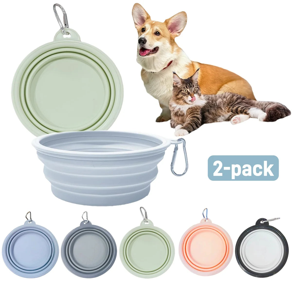 2pcs Collapsible Pet Silicone Dog Food Water Bowl Outdoor