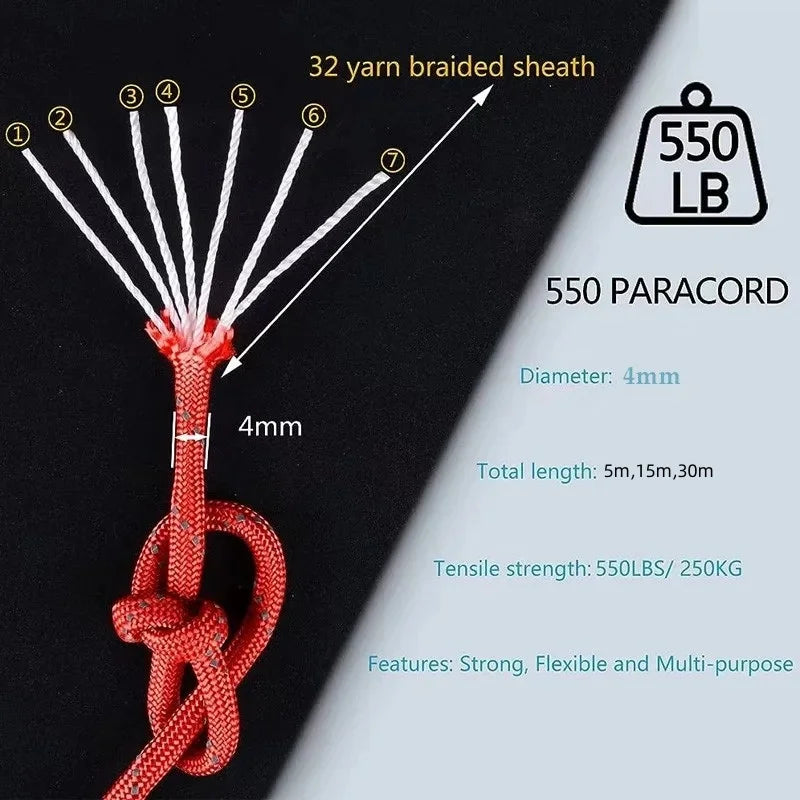 Reflective Paracord 550 Military 7 Strand Rope