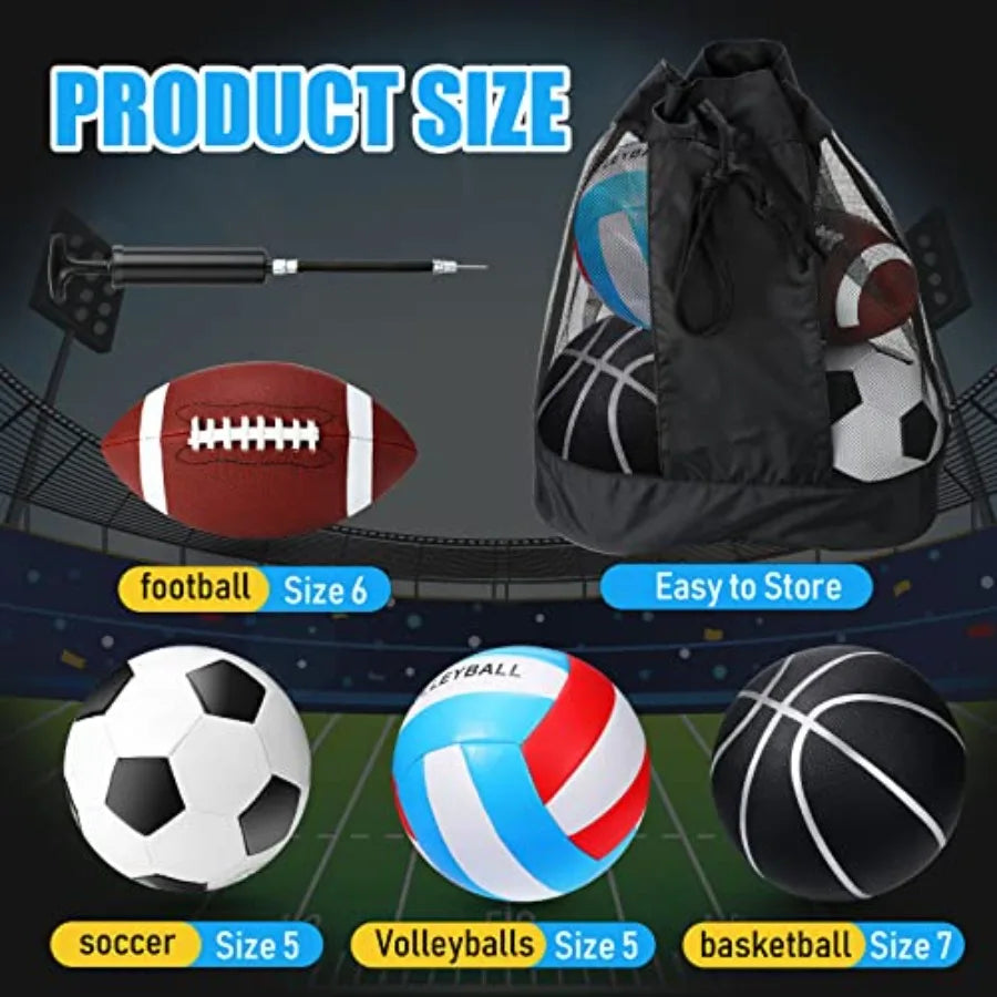 4 Pcs Sport Balls Set Official Size Athletic Balls Include Soccer, Football, Basketball, Volleyball for Indoor Outdoor Game You