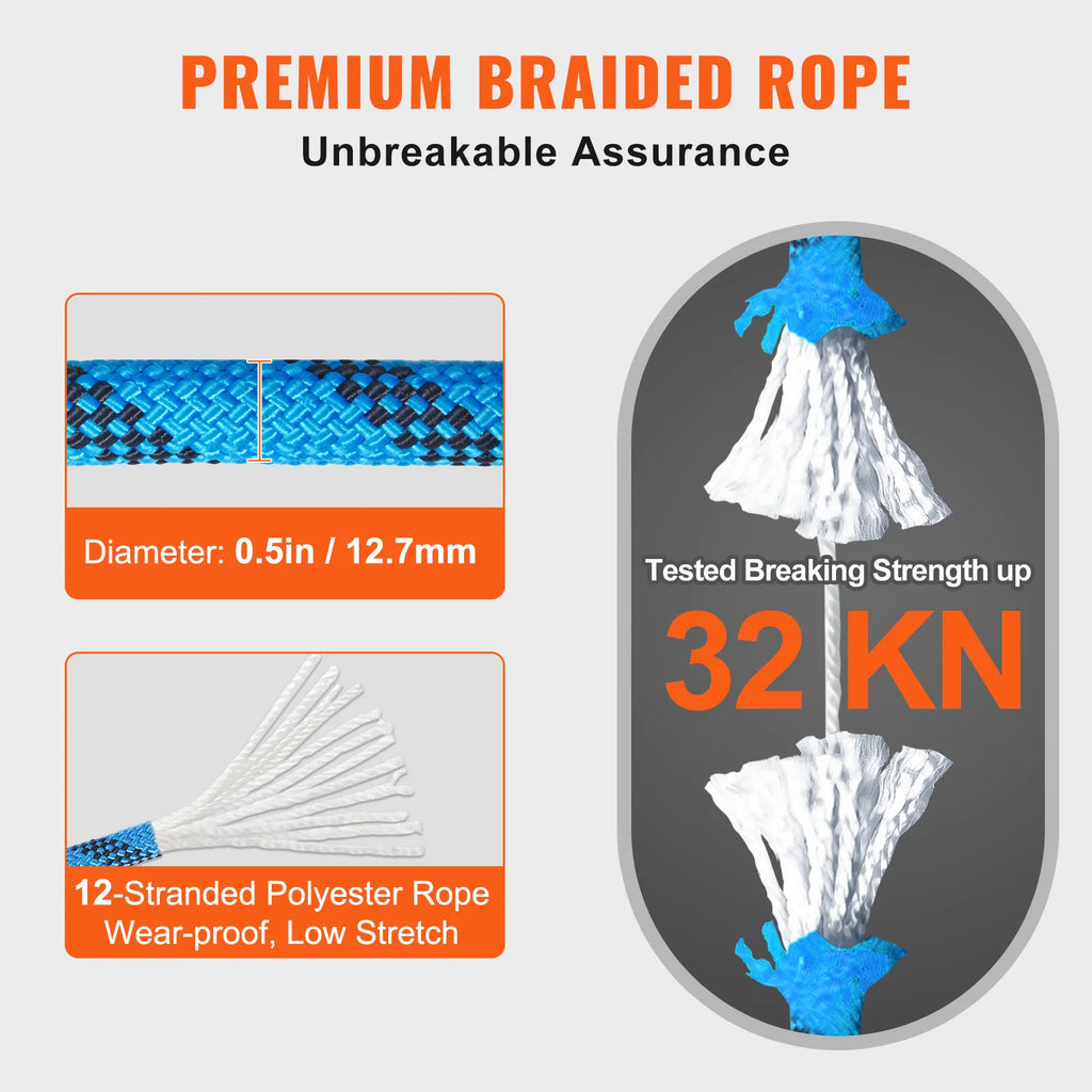 12.7mm Static Climbing Rope 125/150/200 ft Outdoor