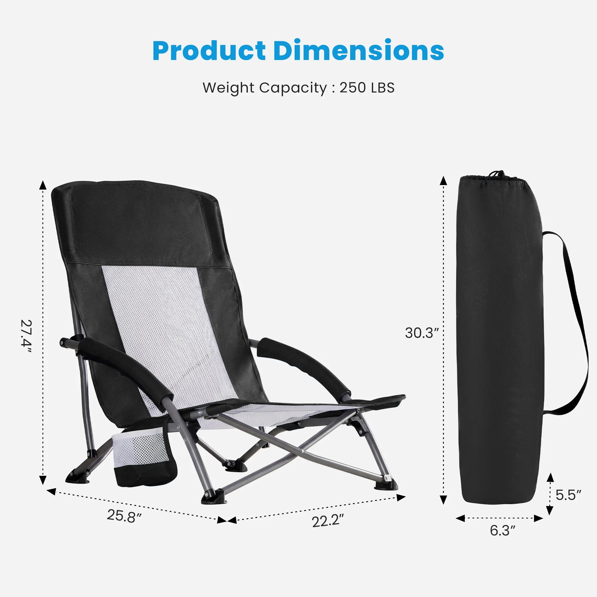 Beach Chair Collapsible Padded with Cup Holder