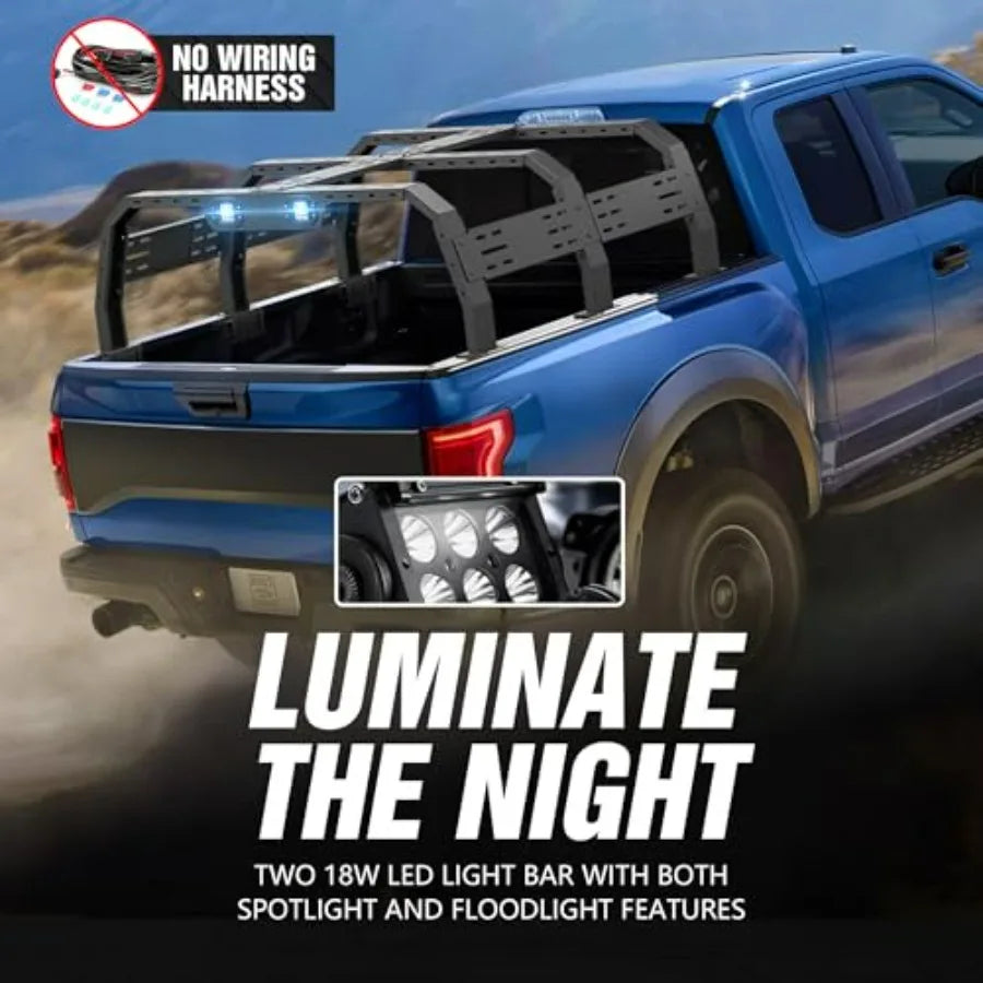 High Bed Racks Truck Cargo Carrier with 2 LED Lights for Tacoma/Ram 1500/Tundra/Silverado/Sierra/F150/Titan/Canyon