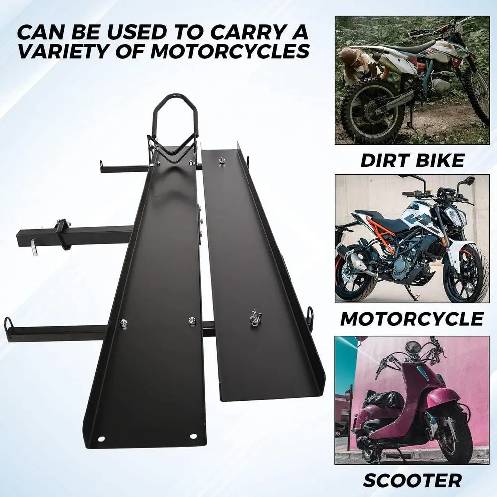 Motorcycle Carrier with Loading Ramp Heavy Duty Steel Hauler Rack Dirt Bike Rack Hitch Mount