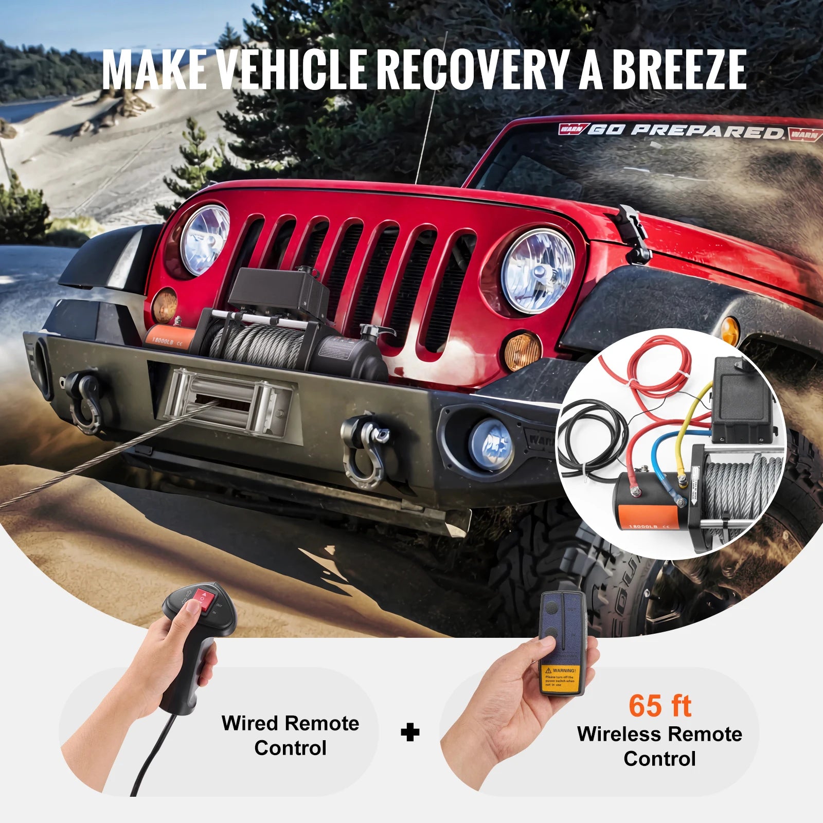 Electric Winch Truck Steel Cable Winch 85ft Wire Rope