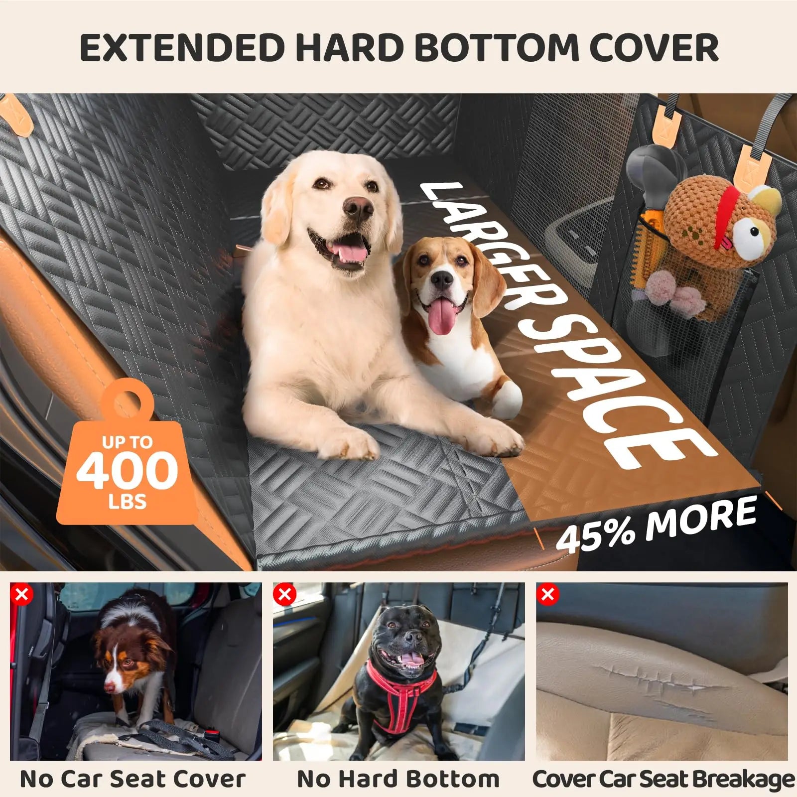 Dog Seat Cover Hard Bottom Rear Extender